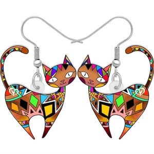Women's jewelry unique multicolored designed cat dangle earrings!